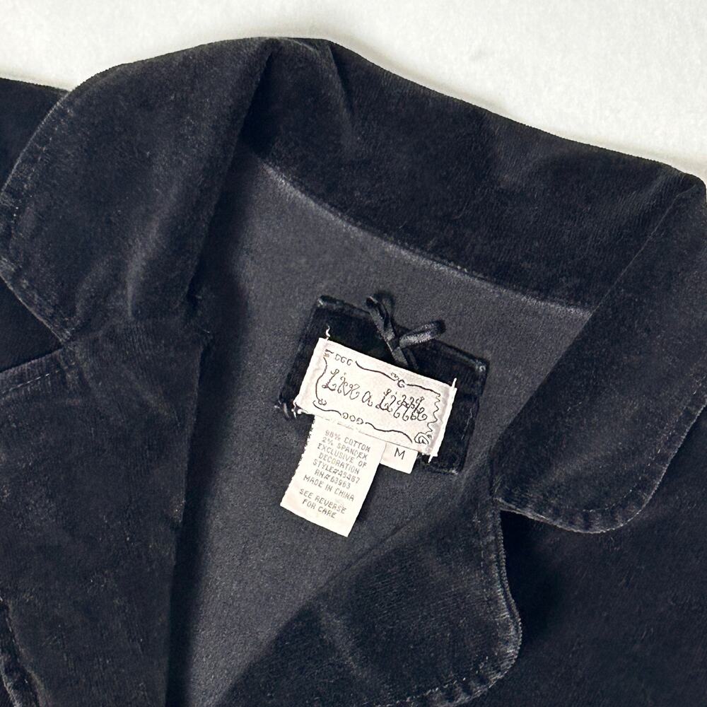Vintage Y2K Velvet Blazer Women's Cropped WhimsiGoth Office Black Jacket Size M - Picture 3 of 9